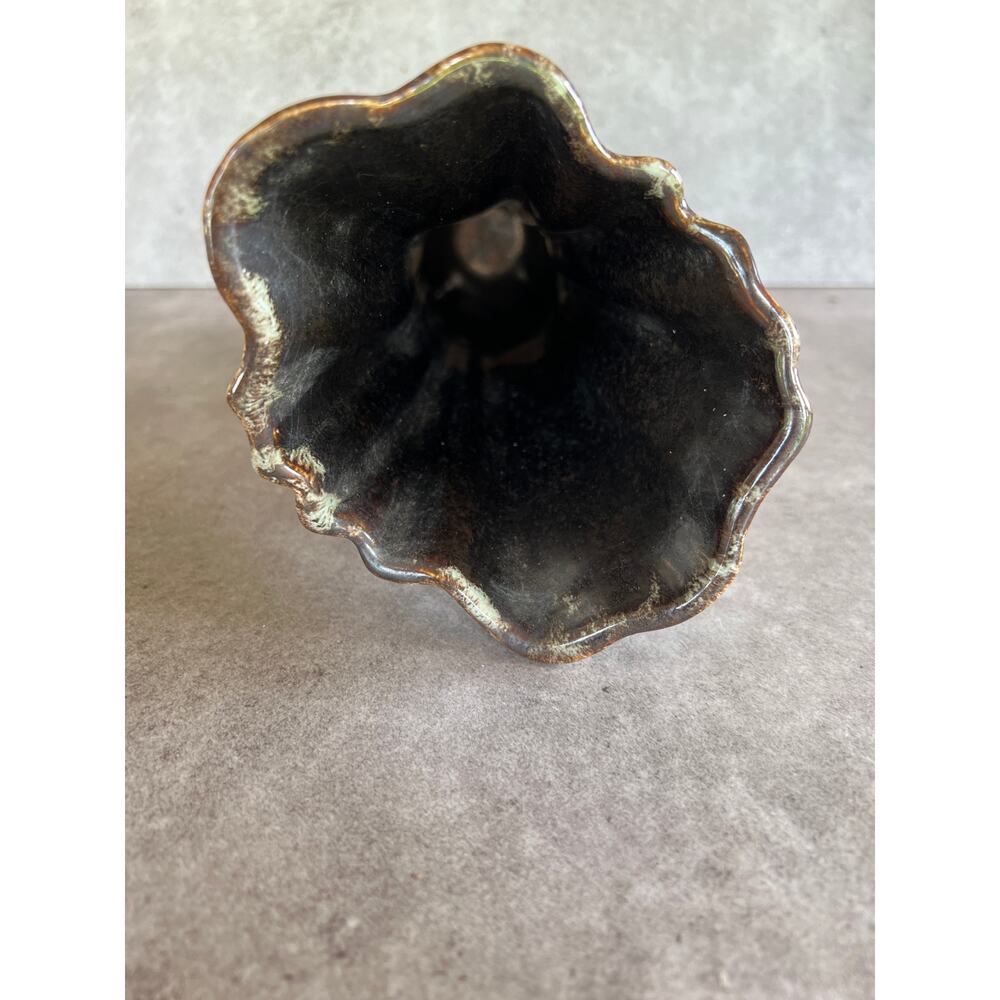 Mid century modern Metallic drip glaze ceramic large footed vase vintage unique - Picture 4 of 12